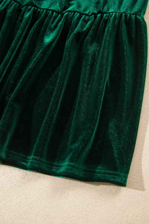 Soft Velvet Shirred Waist Tiered Short Sleeve Maxi Dress