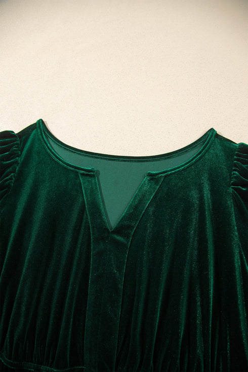 Soft Velvet Shirred Waist Tiered Short Sleeve Maxi Dress