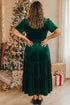 Soft Velvet Shirred Waist Tiered Short Sleeve Maxi Dress