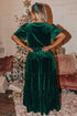 Soft Velvet Shirred Waist Tiered Short Sleeve Maxi Dress