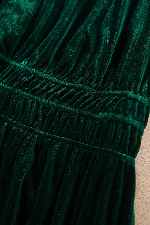 Soft Velvet Shirred Waist Tiered Short Sleeve Maxi Dress