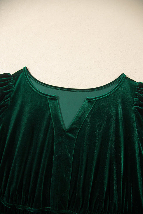 Soft Velvet Shirred Waist Tiered Short Sleeve Maxi Dress