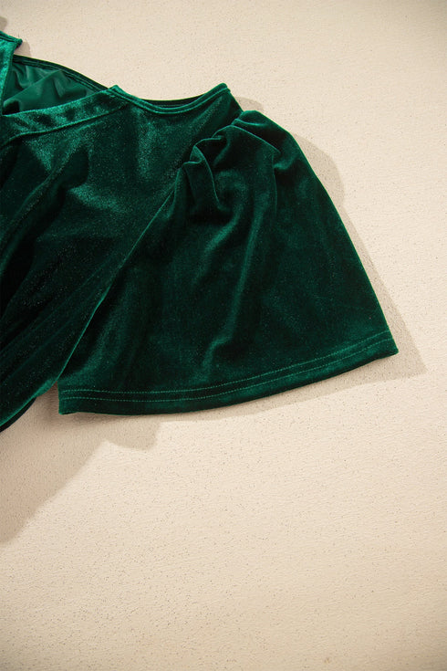 Soft Velvet Shirred Waist Tiered Short Sleeve Maxi Dress