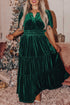 Soft Velvet Shirred Waist Tiered Short Sleeve Maxi Dress