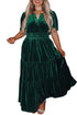 Soft Velvet Shirred Waist Tiered Short Sleeve Maxi Dress