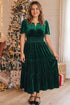Soft Velvet Shirred Waist Tiered Short Sleeve Maxi Dress
