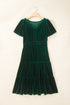 Soft Velvet Shirred Waist Tiered Short Sleeve Maxi Dress