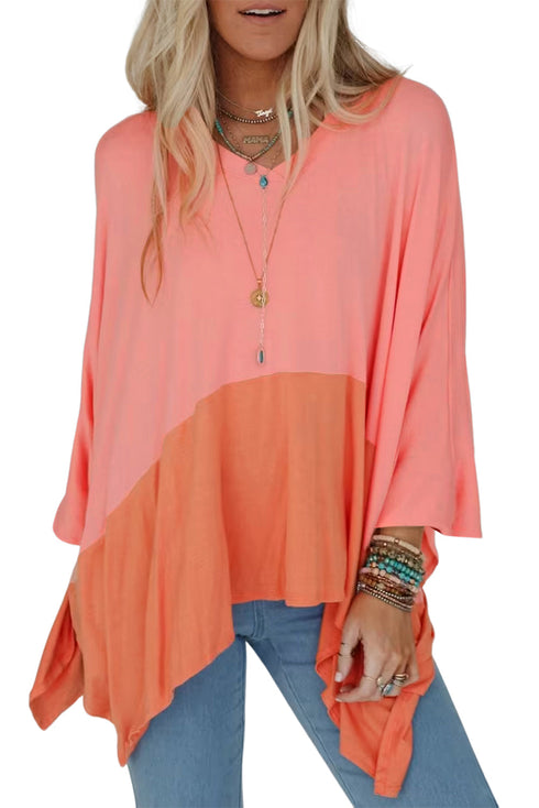 Soft Viscose Blend Patchwork Split Hem Top