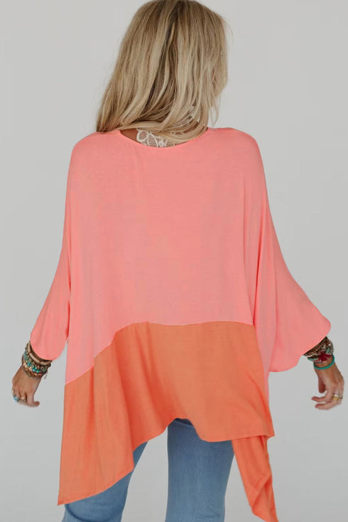 Soft Viscose Blend Patchwork Split Hem Top