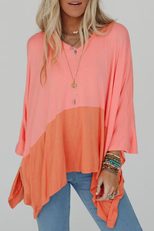 Soft Viscose Blend Patchwork Split Hem Top