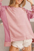Soft Waffle Knit Blocked Design Casual Pullover