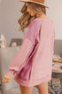 Soft Waffle Knit Blocked Design Casual Pullover