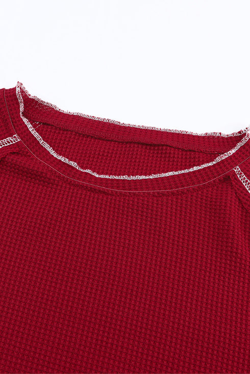 Soft Waffle Knit Exposed Seam Raglan Top
