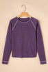 Soft Waffle Knit Exposed Seam Raglan Top