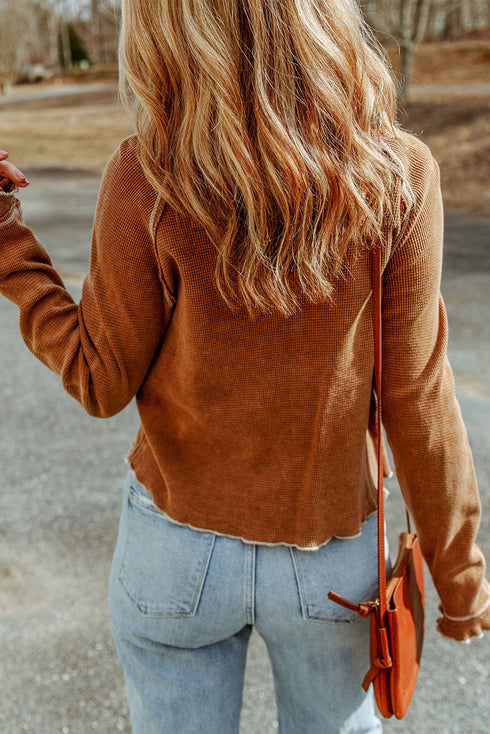 Soft Waffle Knit Exposed Seam Raglan Top