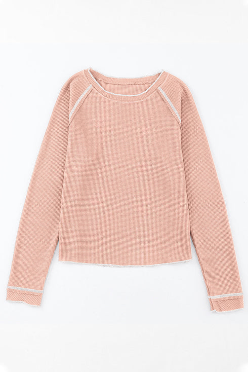 Soft Waffle Knit Exposed Seam Raglan Top