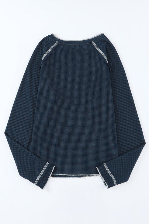 Soft Waffle Knit Exposed Seam Raglan Top