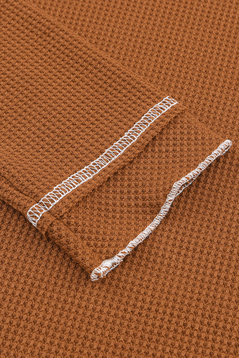Soft Waffle Knit Exposed Seam Raglan Top