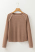 Soft Waffle Knit Exposed Seam Raglan Top