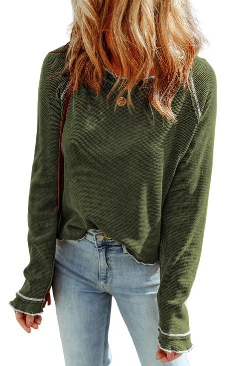 Soft Waffle Knit Exposed Seam Raglan Top