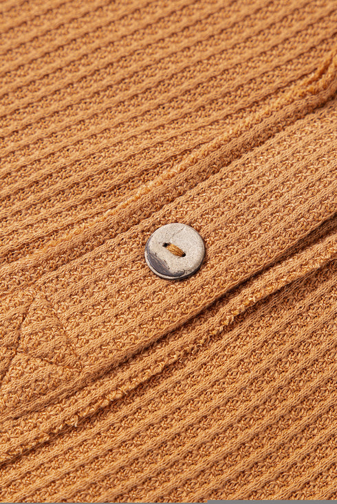 Soft Waffle Knit Exposed Seam Relaxed Henley Top