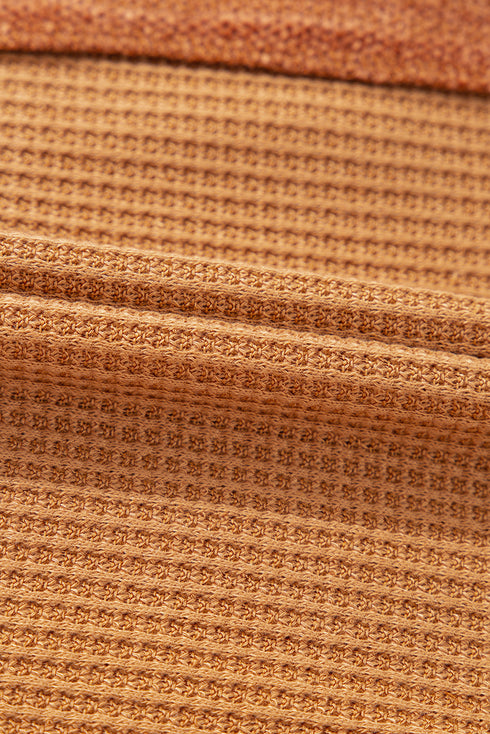 Soft Waffle Knit Exposed Seam Relaxed Henley Top
