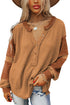 Soft Waffle Knit Exposed Seam Relaxed Henley Top