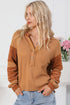 Soft Waffle Knit Exposed Seam Relaxed Henley Top
