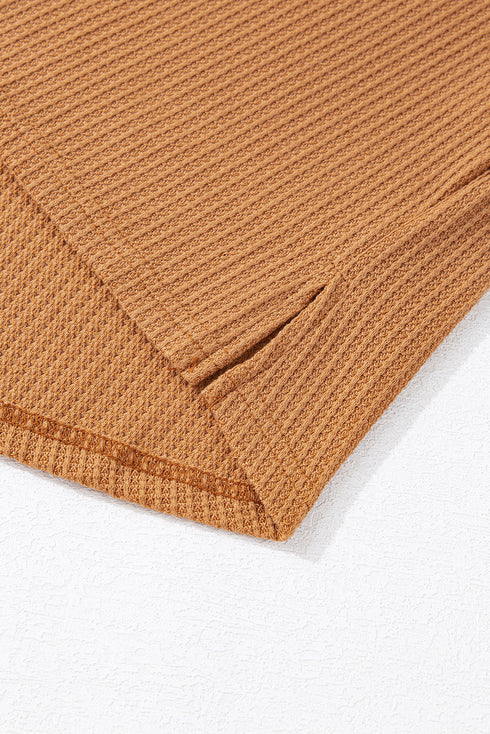 Soft Waffle Knit Exposed Seam Relaxed Henley Top