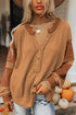 Soft Waffle Knit Exposed Seam Relaxed Henley Top