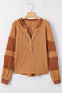 Soft Waffle Knit Exposed Seam Relaxed Henley Top