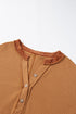 Soft Waffle Knit Exposed Seam Relaxed Henley Top