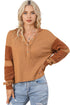 Soft Waffle Knit Exposed Seam Relaxed Henley Top