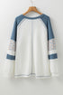 Soft Waffle Knit Floral Print Patchwork Raglan Top