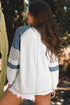 Soft Waffle Knit Floral Print Patchwork Raglan Top
