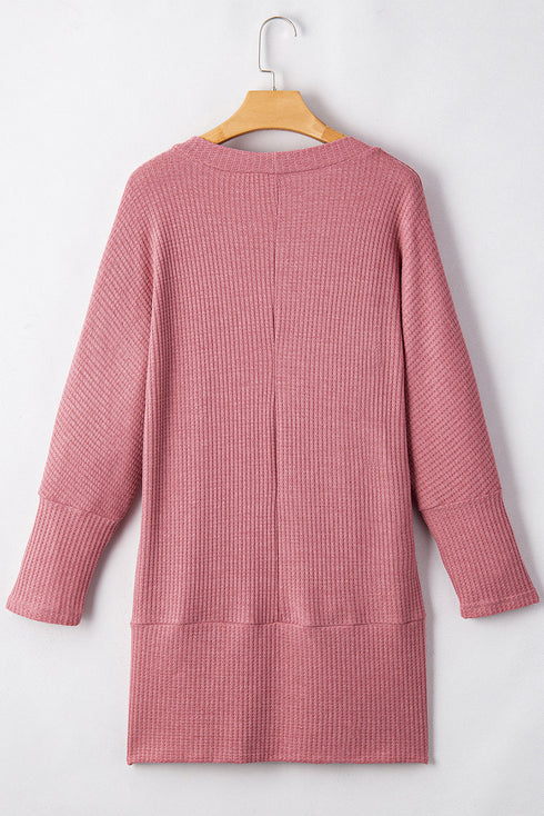 Soft Waffle Knit Open Front Pocketed Cardigan