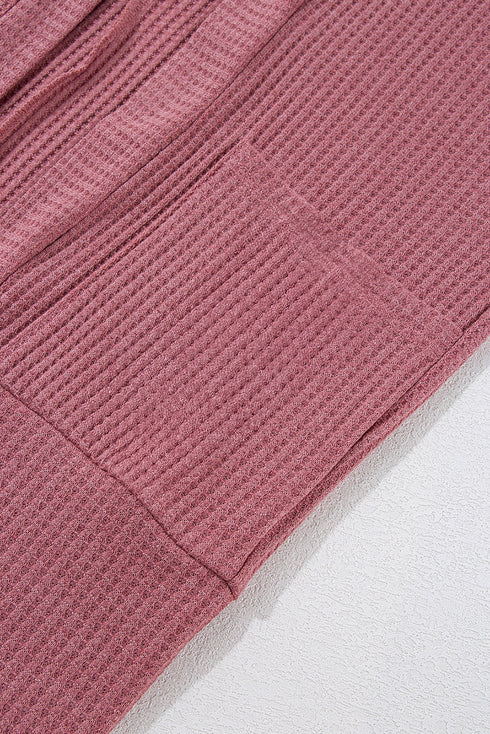 Soft Waffle Knit Open Front Pocketed Cardigan