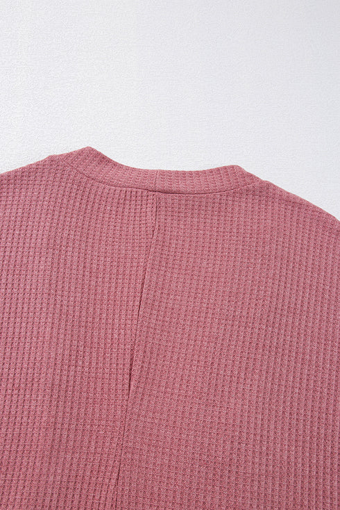 Soft Waffle Knit Open Front Pocketed Cardigan