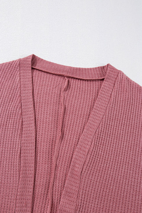 Soft Waffle Knit Open Front Pocketed Cardigan