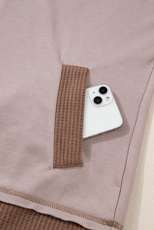 Soft Waffle Knit Panel Button Pullover Hoodie