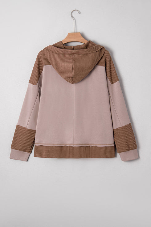 Soft Waffle Knit Panel Button Pullover Hoodie