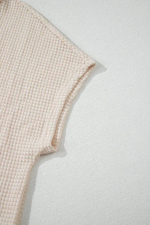 Soft Waffle Knit Seamed Casual Short Sleeve Top
