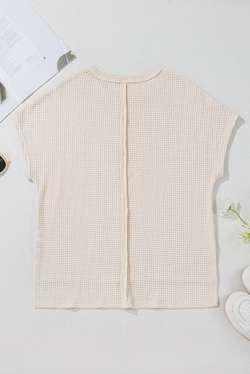 Soft Waffle Knit Seamed Casual Short Sleeve Top