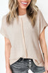 Soft Waffle Knit Seamed Casual Short Sleeve Top