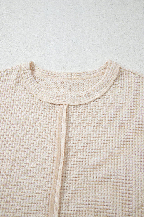 Soft Waffle Knit Seamed Casual Short Sleeve Top