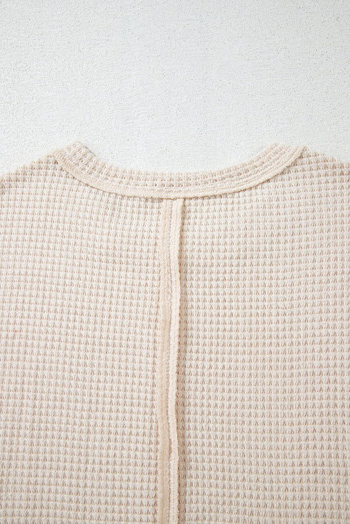 Soft Waffle Knit Seamed Casual Short Sleeve Top