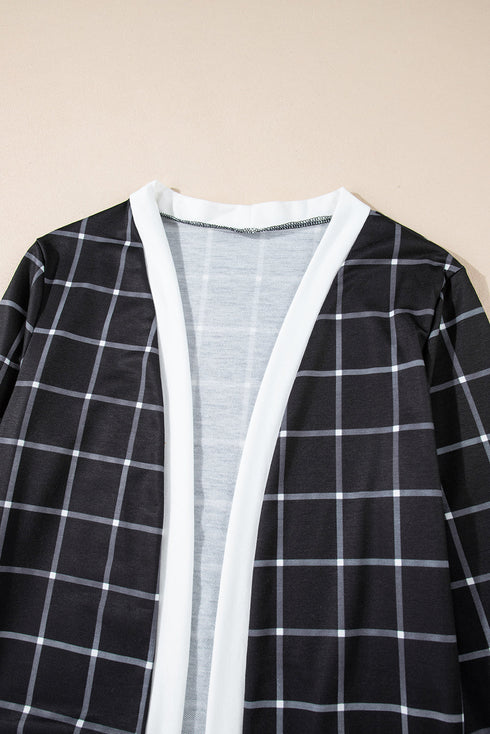 Soft Windowpane Plaid Open Front Knit Cardigan