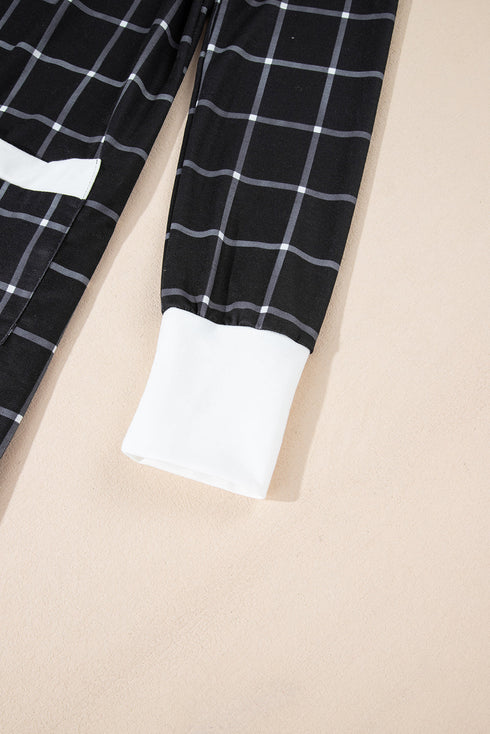 Soft Windowpane Plaid Open Front Knit Cardigan