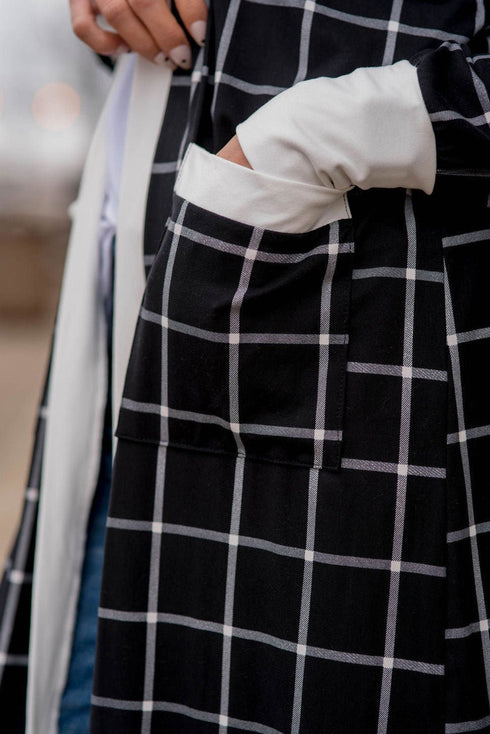 Soft Windowpane Plaid Open Front Knit Cardigan