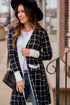 Soft Windowpane Plaid Open Front Knit Cardigan